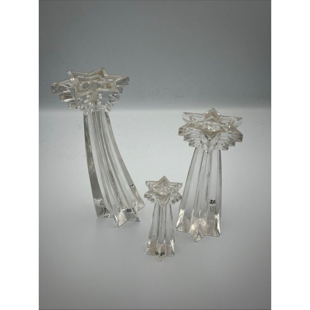 Set Of 3 WMF Germany Shooting Star 24% Lead Crystal Candle Holders 8,6,4" Tall